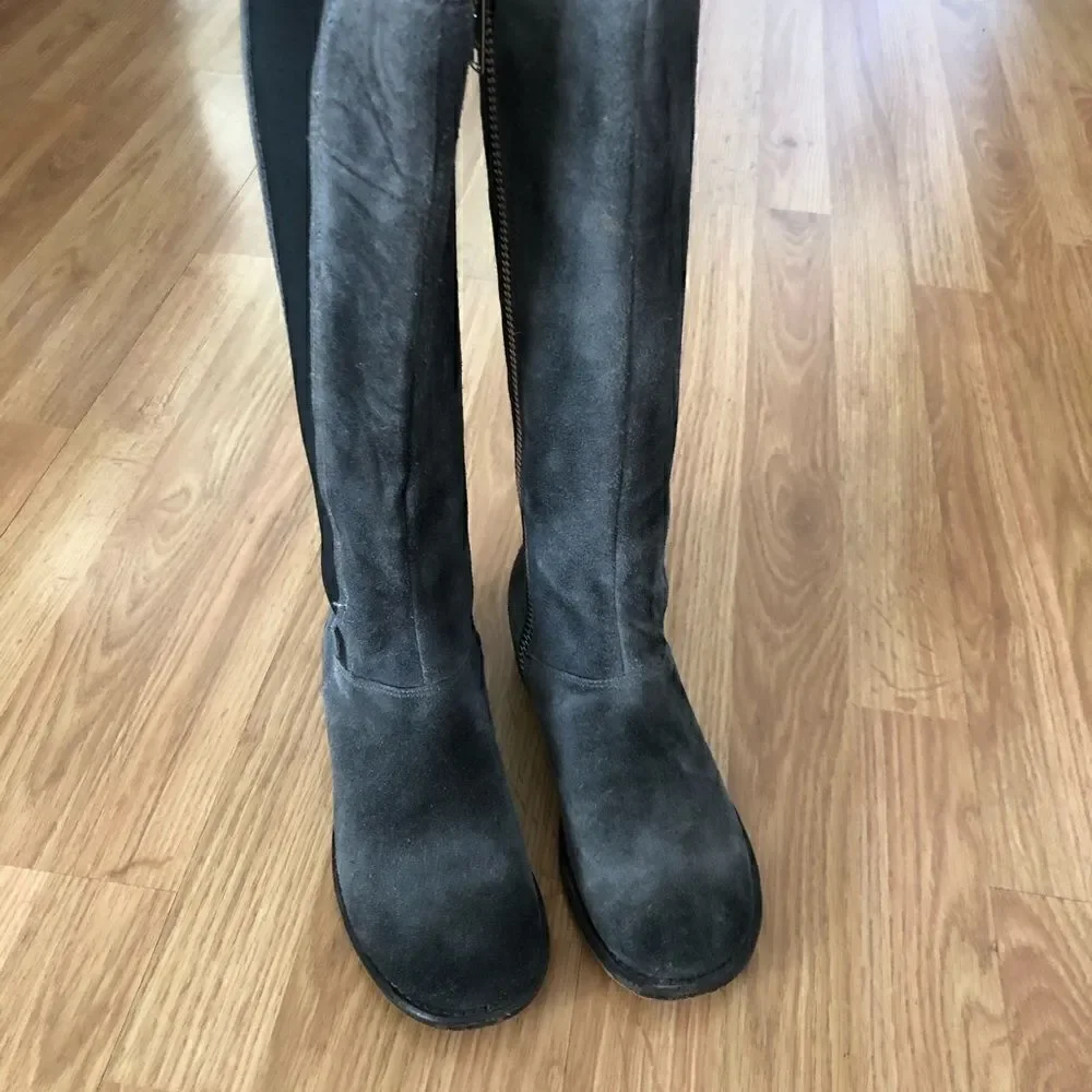 Bed Stu Tall Gray Suede Leather Boots Side Zip